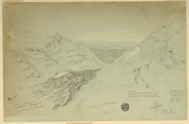 Dibujo, Vista lejana de Damasco, Siria, 2 de mayo de 1868