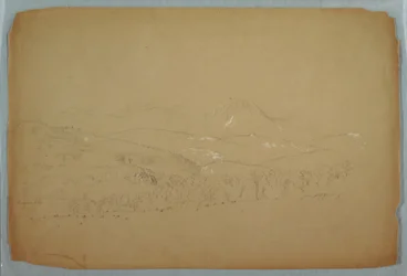 Dibujo, Vista lejana del Katahdin desde el oeste, hacia 1856