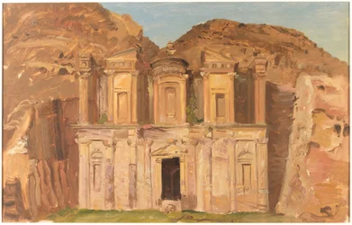 Dibujo, Templo de Ed Deir Rock, Petra, finales de febrero de 1868