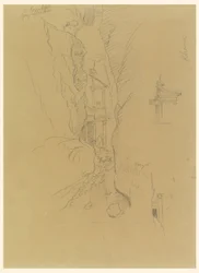 Dibujo, El Khasneh desde el Sik, Petra, finales de febrero de 1868