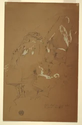 Dibujo, Roca caída sobre escombros, El Yemen, 2 de marzo de 1868