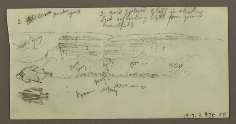 Dibujo, Figura montada en camello, Figura paseando, Hilside y Hilltop, posiblemente 1868