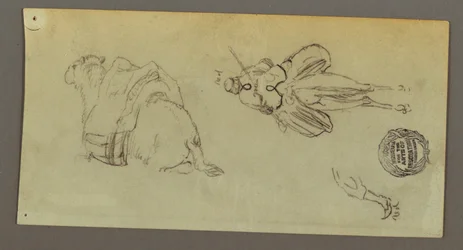 Dibujo, Figura montando camello, Camello sentado, posiblemente 1868