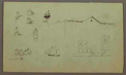 Dibujo, Estudios de figuras, Velero, Estudios arquitectónicos, posiblemente 1868