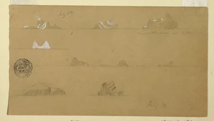 Dibujo, Icebergs flotantes, 6 y 16 de julio de 1859
