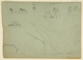 Dibujo, De Salzkammergut, Austria y el Konigssee, cerca de Berchtesgaden, Baviera, julio de 1868