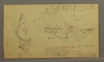 Dibujo, Glaciar, puente y casa, septiembre de 1868