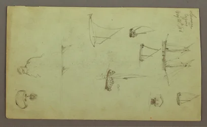 Dibujo, Cabeza de hombre, Hombre fumando, Estudios de velero, Casa, 27 de mayo de 1868