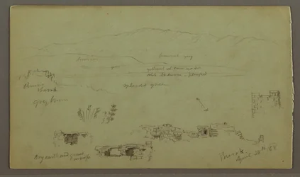 Dibujo, Hill Range Across Plain, Ruinas, 28 de abril de 1868