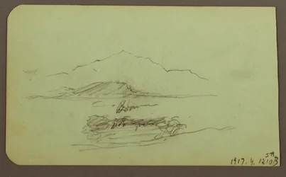 Dibujo, Colinas, Ganado; Verso: Paisaje, 1883