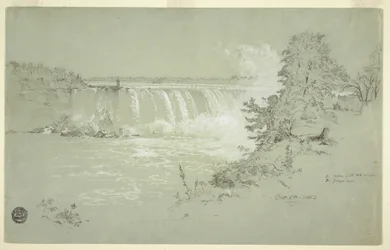 Dibujo, Horseshoe Falls y Goat Island del Banco Canadiense, 6 de octubre de 1856