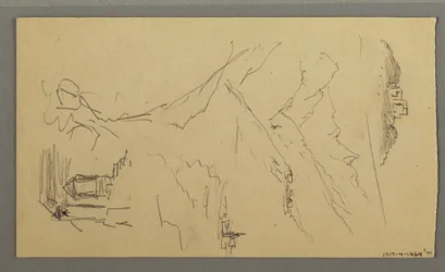 Dibujo, casa, puente, castillo, tejados, agosto de 1868