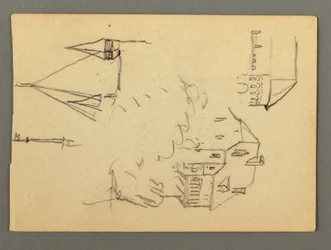 Dibujo, Casa sobre acantilado, Torres, posiblemente 1868