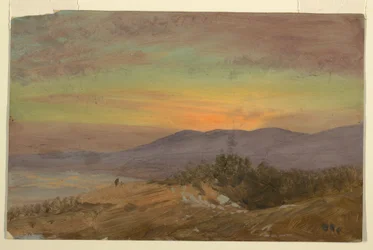 Dibujo, Hudson Valley, puesta de sol, 1869-70