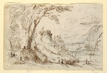 Dibujo, Paisaje imaginario con ruinas clásicas, ca. 1845