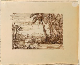 Dibujo, Paisaje imaginario con, ca. 1870-73