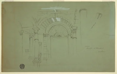Dibujo, Interior, Templo de Mismiyeh, Siria, 28 de abril de 1868