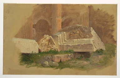 Dibujo, Interior del templo de Baco, Baalbek, mayo de 1868