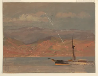 Dibujo, costa italiana, frente al estrecho de Mesina, julio de 1868