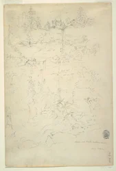 Dibujo, cataratas Kaaterskill, montañas Catskill, Nueva York, julio de 1844