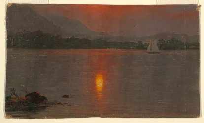 Dibujo, Lago Millinocket, puesta de sol, 1870-80