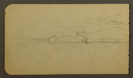 Dibujo, Lago mirando hacia el monte Katahdin, 1878