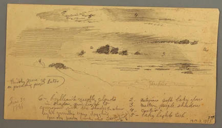 Dibujo, Paisaje, Valle del Hudson, Nueva York, 30 de junio de 1866