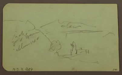 Dibujo, Paisaje, Toluca; Verso: Montaña, Iglesia, 1883