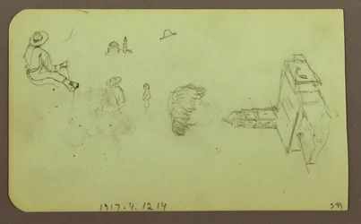 Dibujo, Paisaje; Verso: Figuras, Iglesia, 1883