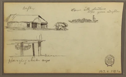 Dibujo, Paisaje; Verso: Casas, Canoa, 1857