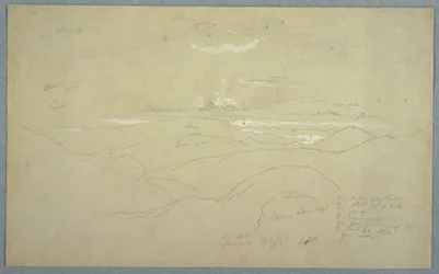 Dibujo, Paisaje al atardecer, Jamaica, julio de 1865