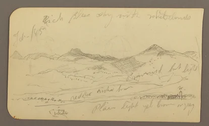 Dibujo, Paisaje, casas; Verso: Copa de árbol, febrero de 1885