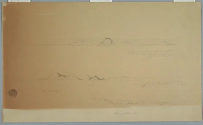 Dibujo, Paisaje cerca de la isla de Fogo, Brimstone, Head, Change Island Rocks, 2 de julio de 1869