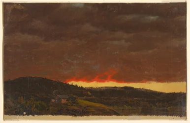 Dibujo, Paisaje, puesta de sol, ca. 1845