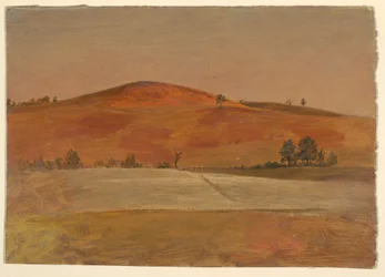 Dibujo, Paisaje con colina baja y campos, 1870-80