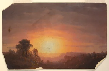 Dibujo, Paisaje con puesta de sol, 1860-70