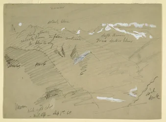 Dibujo, Paisajes en los Alpes berneses, cerca de Bel Alp, Suiza, septiembre de 1868