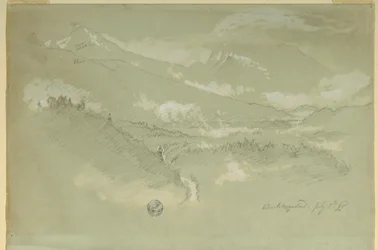 Dibujo, Paisajes, barrio de Berchtesgaden, 1868