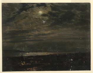 Dibujo, Costa de Maine a la luz de la luna, 1845-55