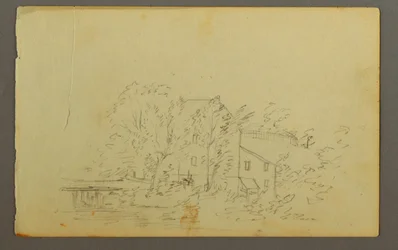 Dibujo, Molino rodeado de árboles, 1845