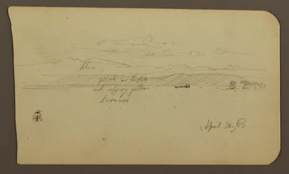 Dibujo, Paisaje de montaña, Figura; Verso: Paisaje, 30 de abril de 1885