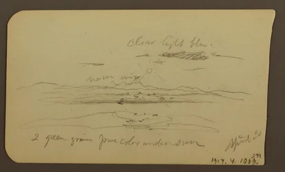 Dibujo, Paisaje de montaña, Figura; Verso: Paisaje, 30 de abril de 1885