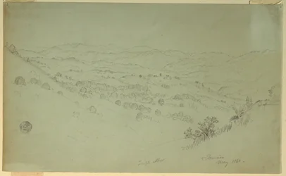 Dibujo, Paisaje montañoso, Jamaica, 1865
