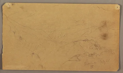 Dibujo, Paisaje montañoso, Jamaica, Antillas, julio de 1865
