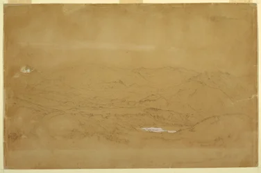 Dibujo, Paisaje montañoso cerca de Guanojo y Guaranda, Ecuador, 10 de junio de 1857