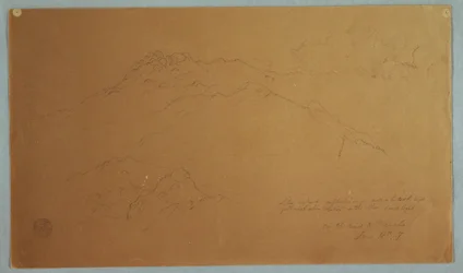 Dibujo, Paisaje montañoso en el camino del Mocho, Ecuador, 16 de junio de 1857