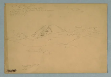 Dibujo, Pico de montaña, posiblemente el Chimborazo, que se eleva sobre tres cordilleras sucesivas, Ecuador, 1857