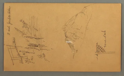 Dibujo, Pico de montaña, Vegetación junto a estanque, 1868