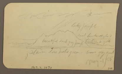 Dibujo, Pico de montaña; reverso: Cordillera escarpada, 1 de mayo de 1885