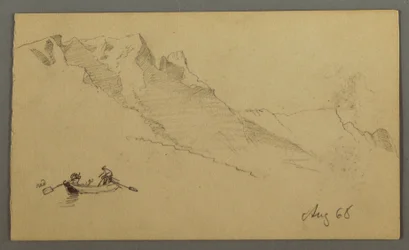 Dibujo, Picos de montaña, Dos figuras en un bote de remos, agosto de 1868